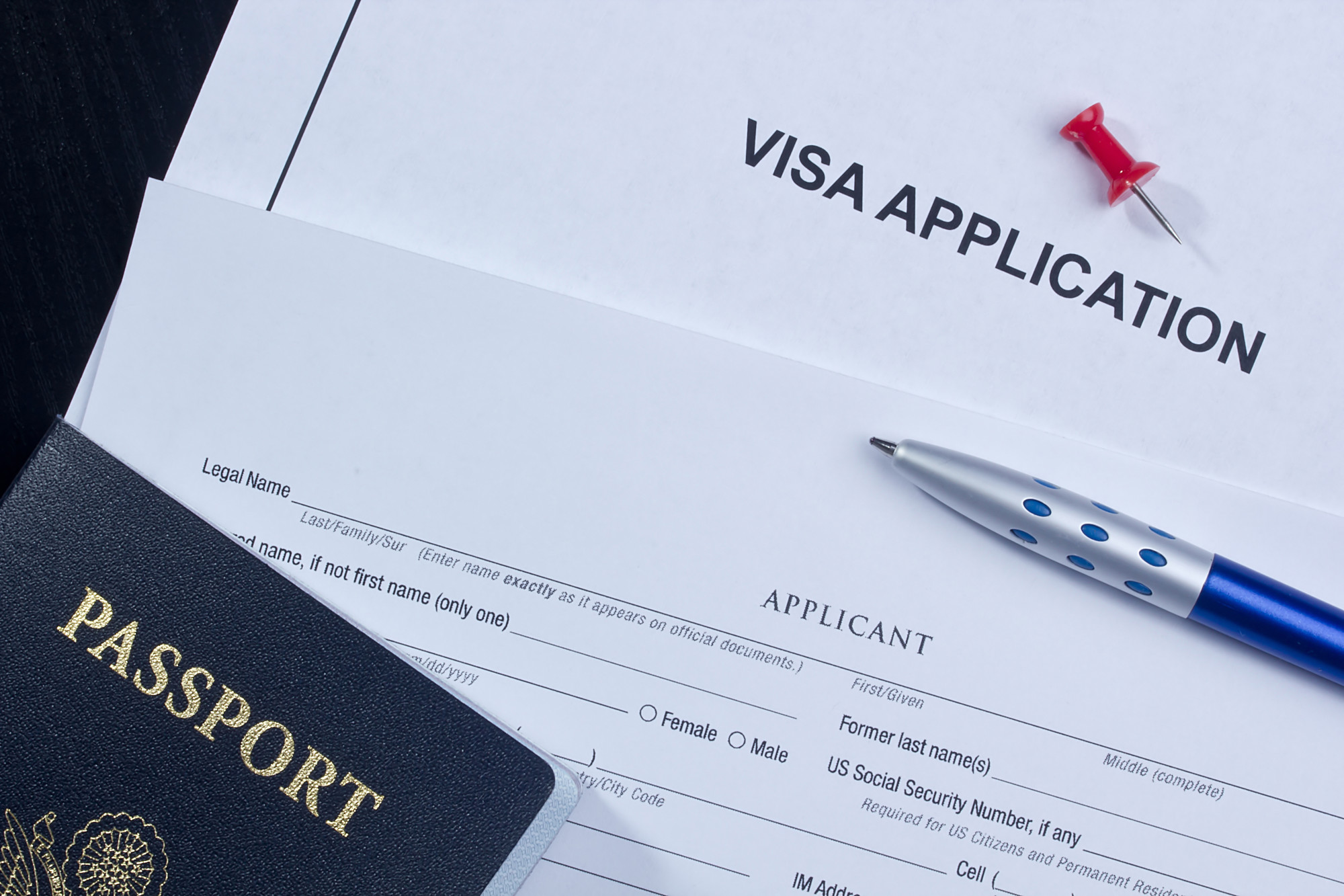 Visa Application Directly above photograph of an application for a visa.